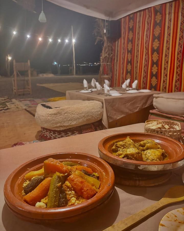 Evening dinner setting under the tent